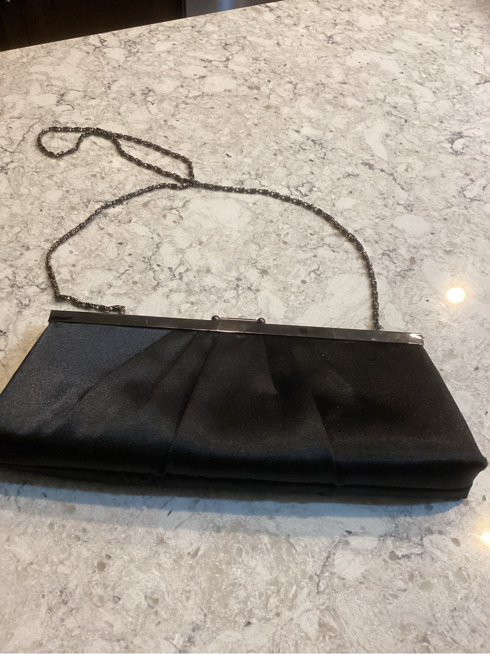 Classic Black Satin Evening Clutch with Chain Strap